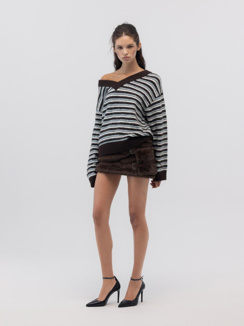 FLUFFY BELT SKIRT (DARK BROWN)