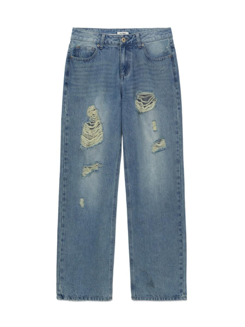 DAMAGE CINCH BACK ROLL-UP JEANS (WASHED BLUE)