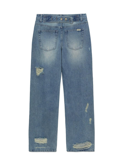 DAMAGE CINCH BACK ROLL-UP JEANS (WASHED BLUE)