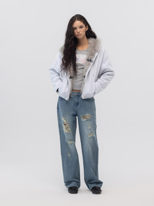 DAMAGE CINCH BACK ROLL-UP JEANS (WASHED BLUE)