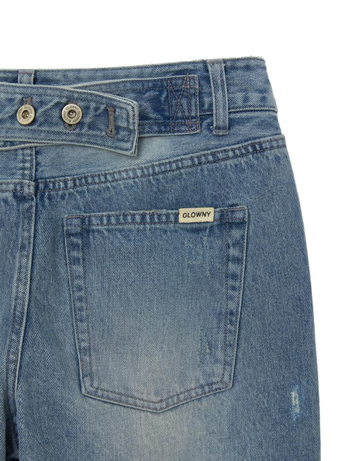 DAMAGE CINCH BACK ROLL-UP JEANS (WASHED BLUE)