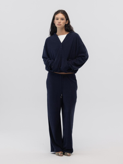 SNUG TERRY V-CUT HOODIE (NAVY)