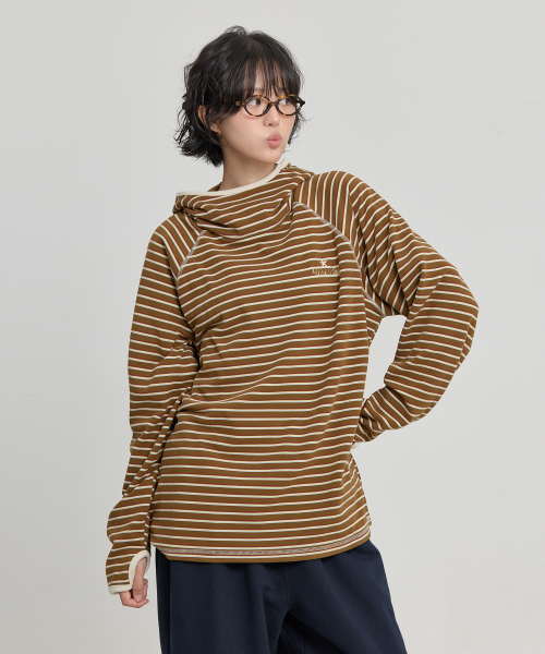 Stripe Multi Color Block Hoodie KHAKI
