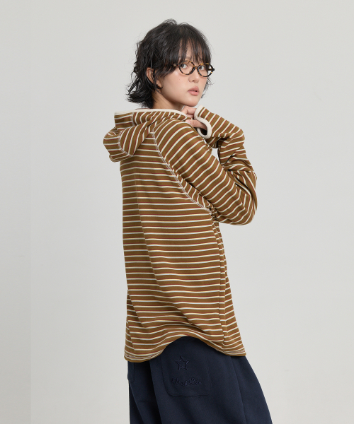 Stripe Multi Color Block Hoodie KHAKI