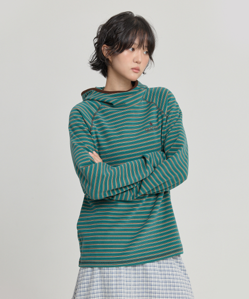 Stripe Multi Color Block Hoodie TEAL GREEN