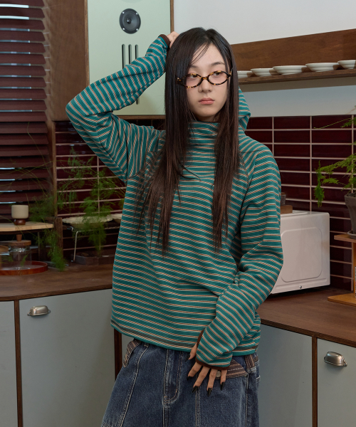 Stripe Multi Color Block Hoodie TEAL GREEN