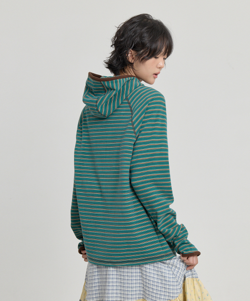 Stripe Multi Color Block Hoodie TEAL GREEN