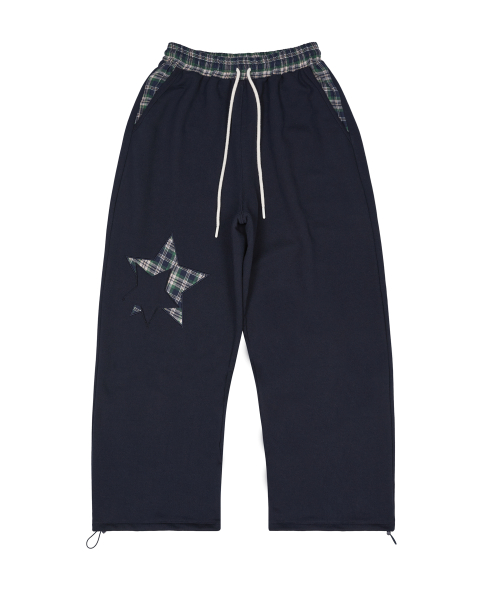 Check Star Embroidery Sweat Pants NAVY
