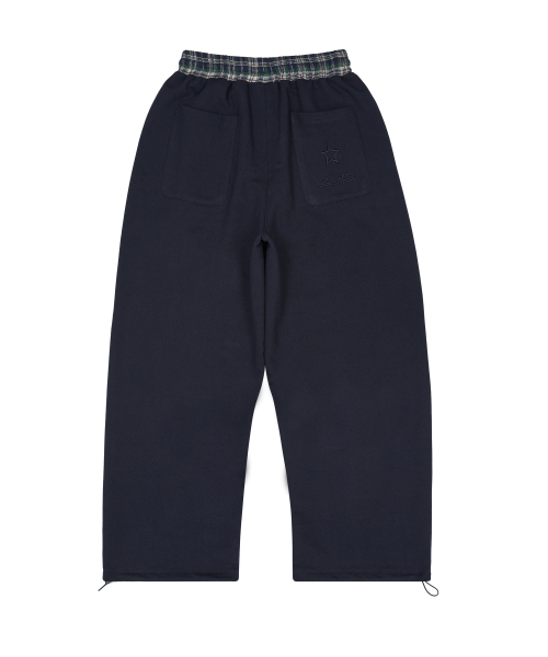 Check Star Embroidery Sweat Pants NAVY