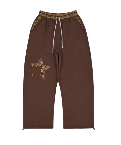 Check Star Embroidery Sweat Pants BROWN