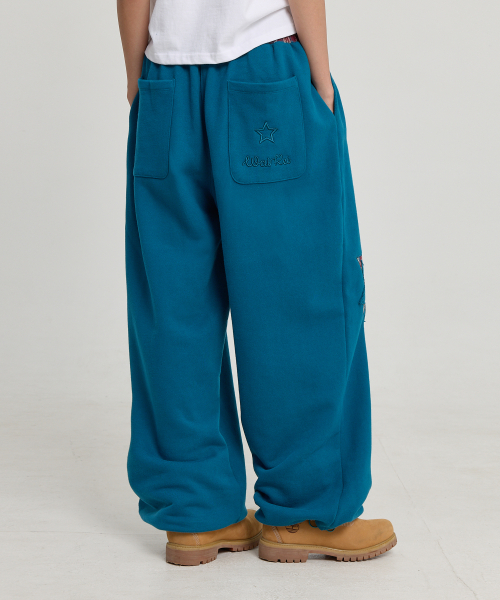 Check Star Embroidery Sweat Pants TEAL GREEN