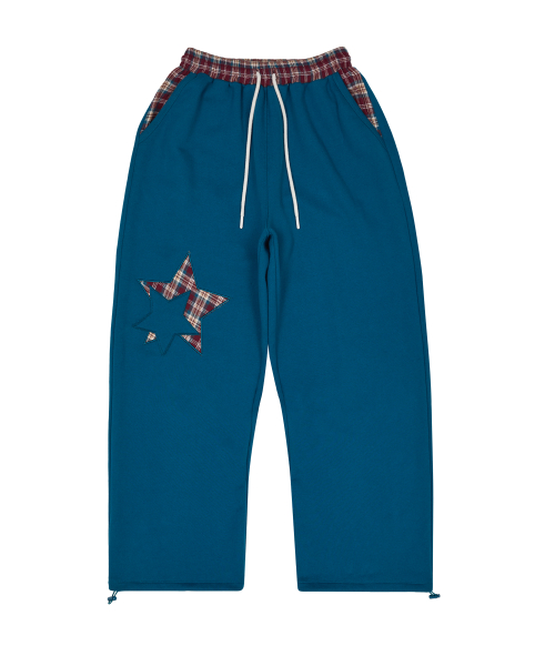 Check Star Embroidery Sweat Pants TEAL GREEN