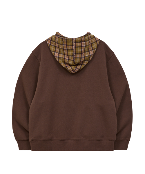 Check Star Embroidery Hoodie Zip Up BROWN