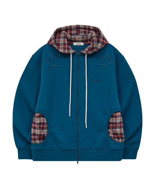 Check Star Embroidery Hoodie Zip Up TEAL GREEN
