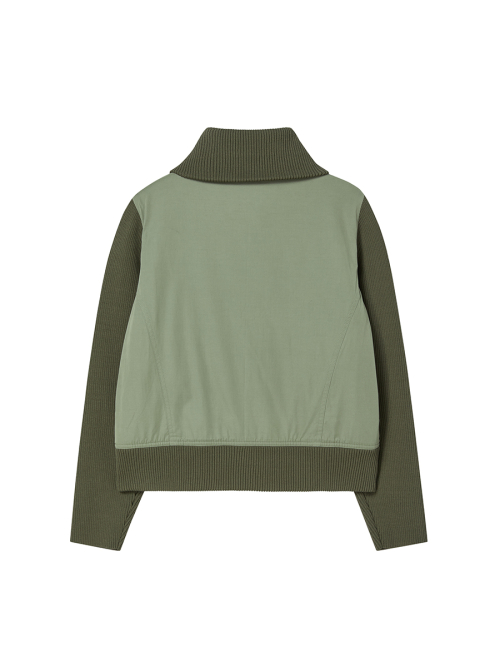 RIBBED HIGH NECK JACKET KHAKI