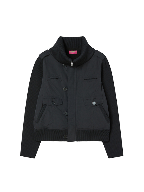 RIBBED HIGH NECK JACKET BLACK