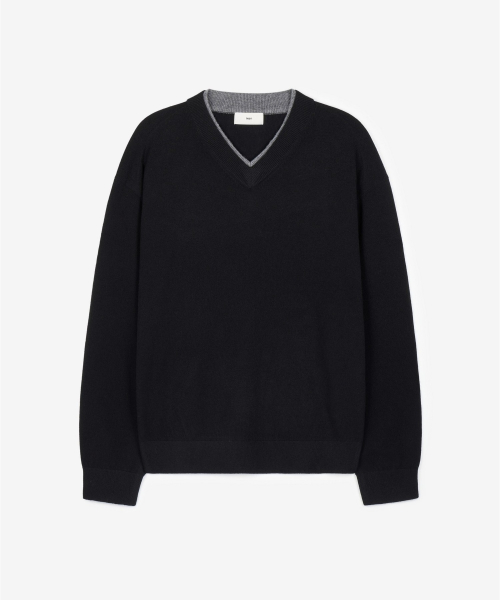 Layered V-Neck Knit Top (Black) TNSW6F108BK