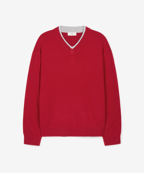 Layered V-Neck Knit Top (Red) TNSW6F108R2