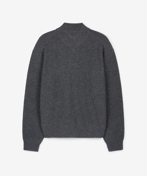 Cashmere Blend Full-Zip Knit Top (Charcoal) TNSW6F113CG