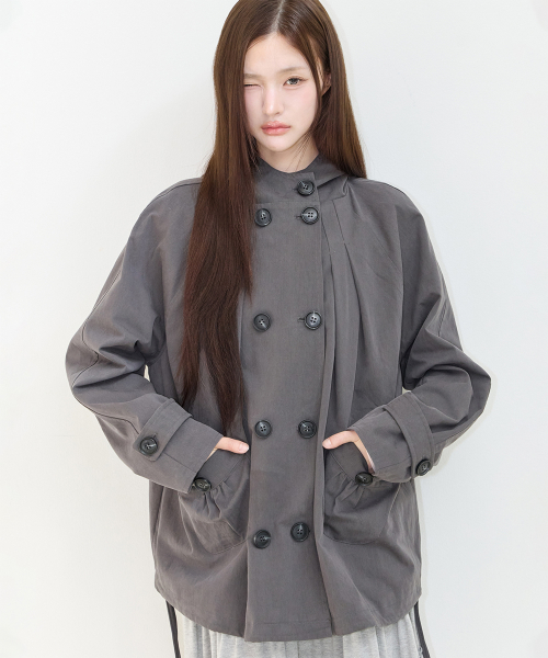 PINTUCK HOODIE TRENCH JACKET CHARCOAL