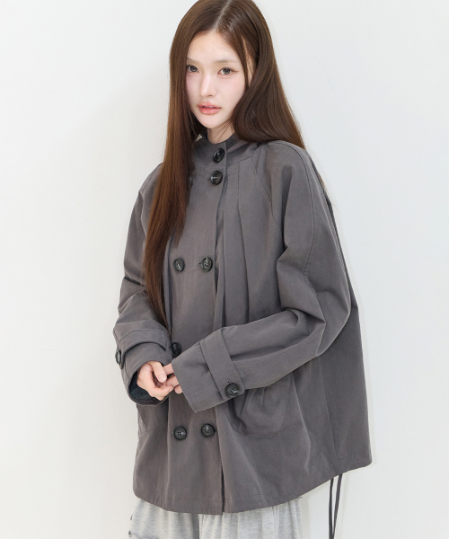 PINTUCK HOODIE TRENCH JACKET CHARCOAL
