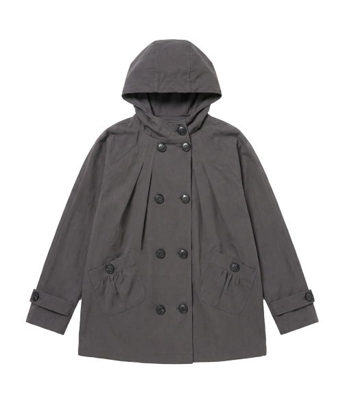 PINTUCK HOODIE TRENCH JACKET CHARCOAL