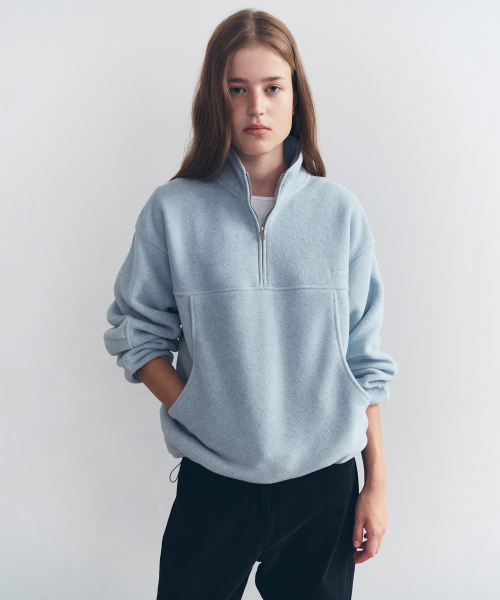 FLEECE HALF ZIP-UP MELANGE BLUE