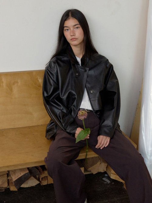 Faux Leather Blouson Jumper MU2678JP801M_BLACK