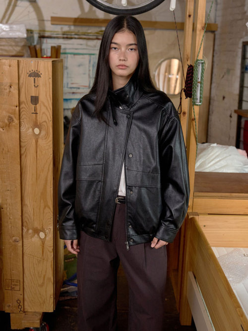 Faux Leather Blouson Jumper MU2678JP801M_BLACK