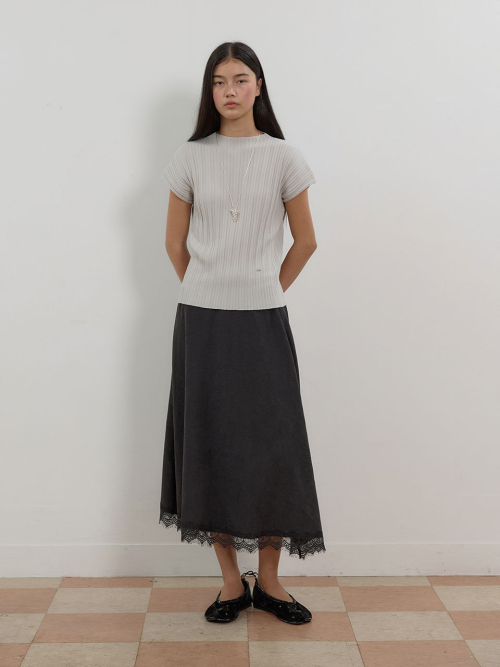 Lace Trimmed Flared Skirt MU2678SK802M_BLACK