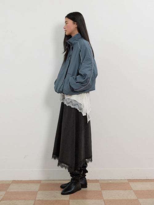 Lace Trimmed Flared Skirt MU2678SK802M_BLACK