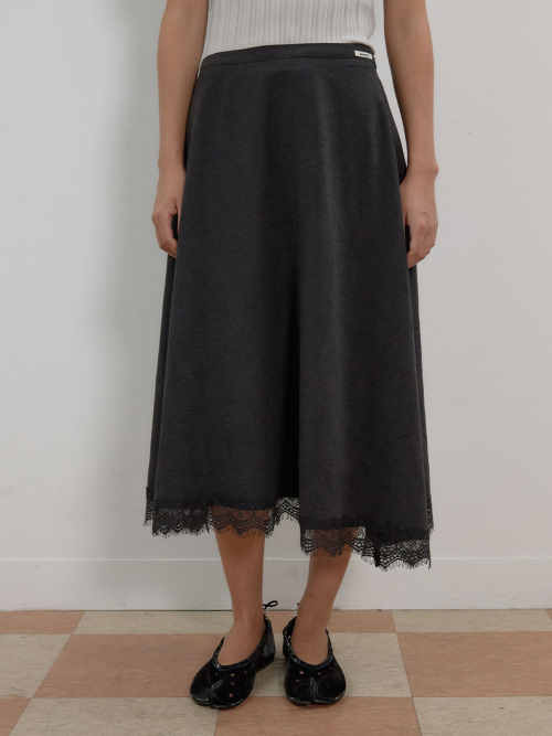 Lace Trimmed Flared Skirt MU2678SK802M_BLACK