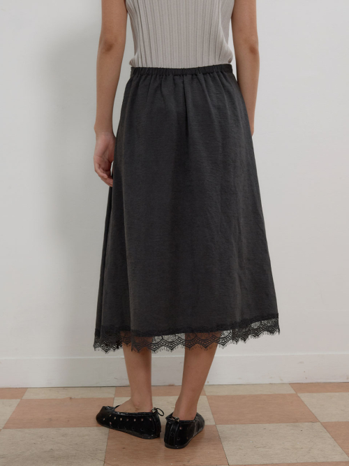 Lace Trimmed Flared Skirt MU2678SK802M_BLACK