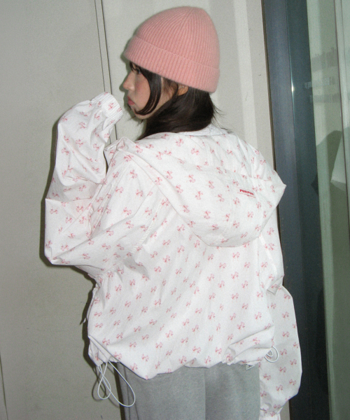 DOUBLE RIBBON PATTERN WINDBREAKER WHITE