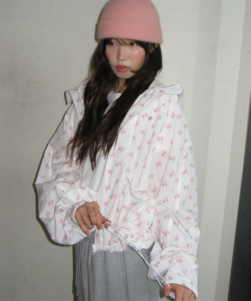 DOUBLE RIBBON PATTERN WINDBREAKER WHITE