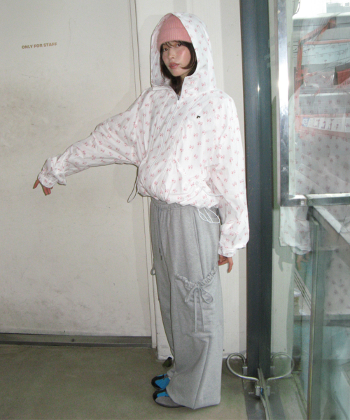 DOUBLE RIBBON PATTERN WINDBREAKER WHITE