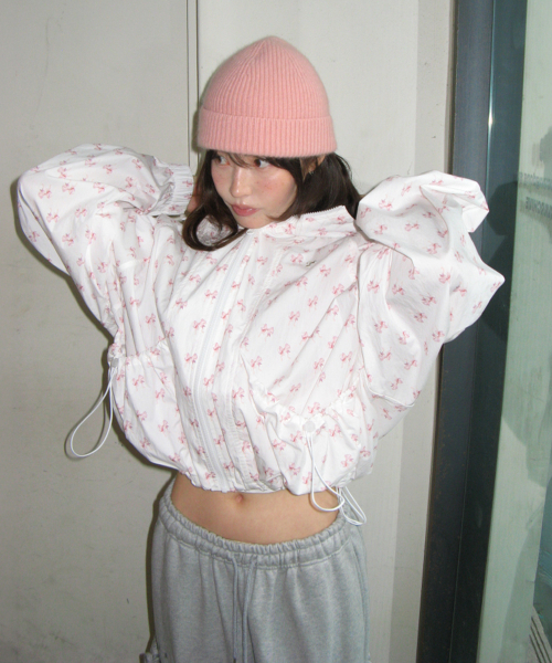 DOUBLE RIBBON PATTERN WINDBREAKER WHITE
