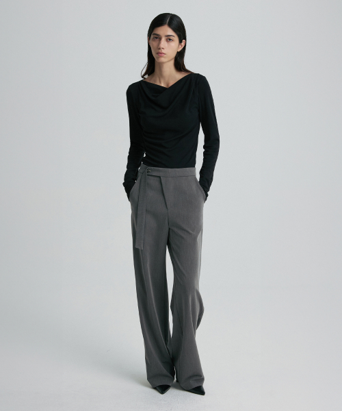 COWL-NECK FITTED LONG-SLEEVE TOP BLACK