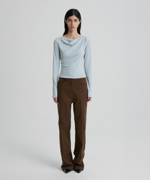 COWL-NECK FITTED LONG-SLEEVE TOP CLOUD