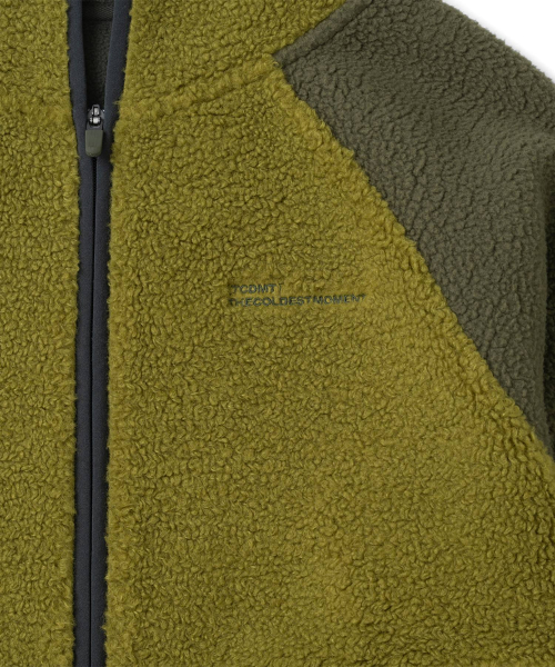 TCM contrast fleece hooded zip-up (olive)