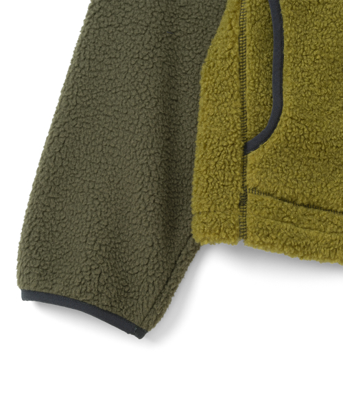 TCM contrast fleece hooded zip-up (olive)