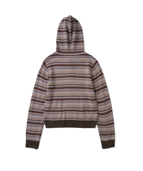 TCM multi-stripe knit hooded zip-up (red bean)