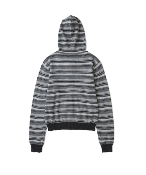 TCM multi-stripe knit hooded zip-up (grey)