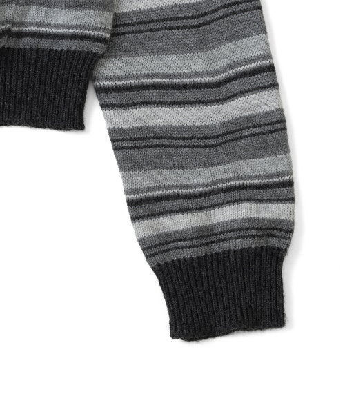 TCM multi-stripe knit hooded zip-up (grey)