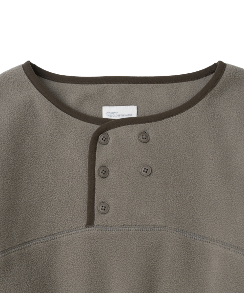 TCM henley neck button fleece pullover (brown)