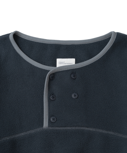 TCM henley neck button fleece pullover (navy)
