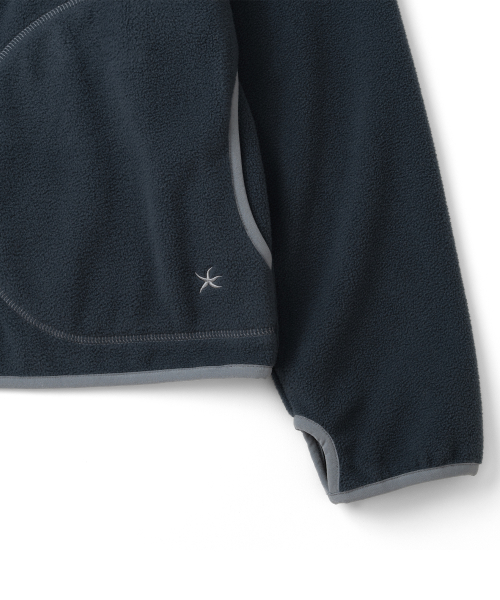 TCM henley neck button fleece pullover (navy)