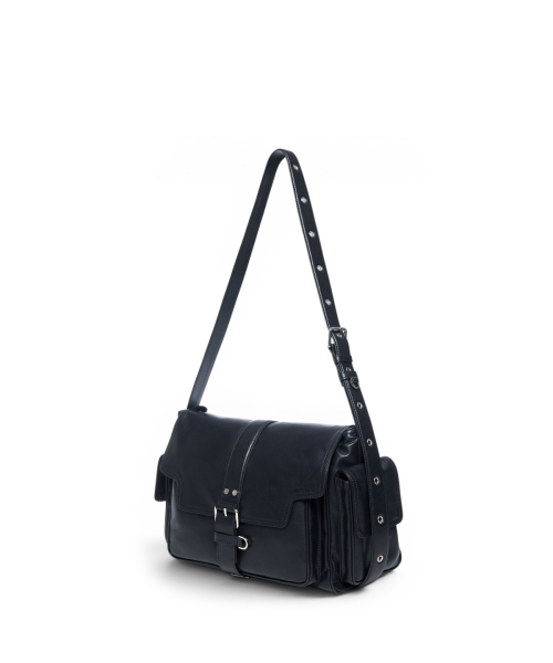 DUAL POCKET MESSENGER BAG IN BLACK