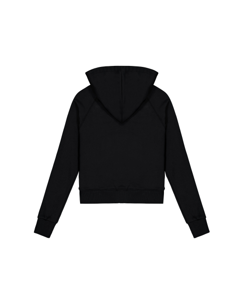 Mock Neck Incision Hooded Zip-up - Black