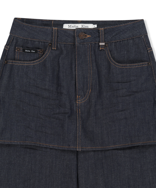 SKIRT OVERLAY DENIM PANTS IN DARK NAVY